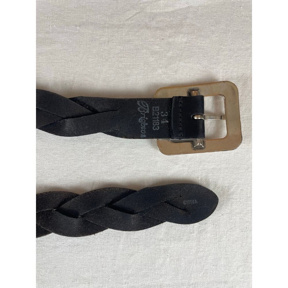 Vintage Brighton Black Woven Leather Belt 34 Silver Western Buckle - Picture 7 of 14